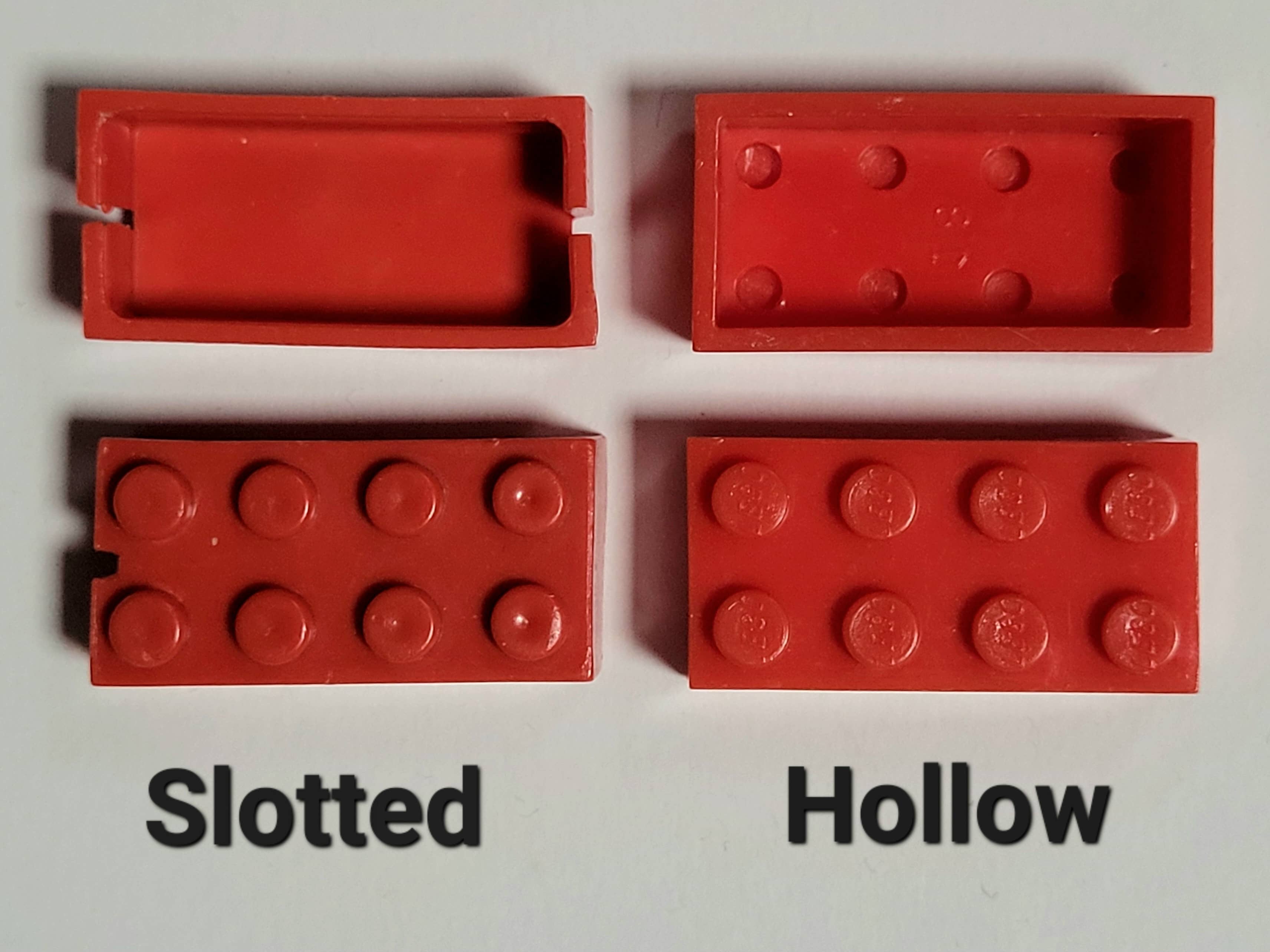 Slotted and hollow LEGO bricks