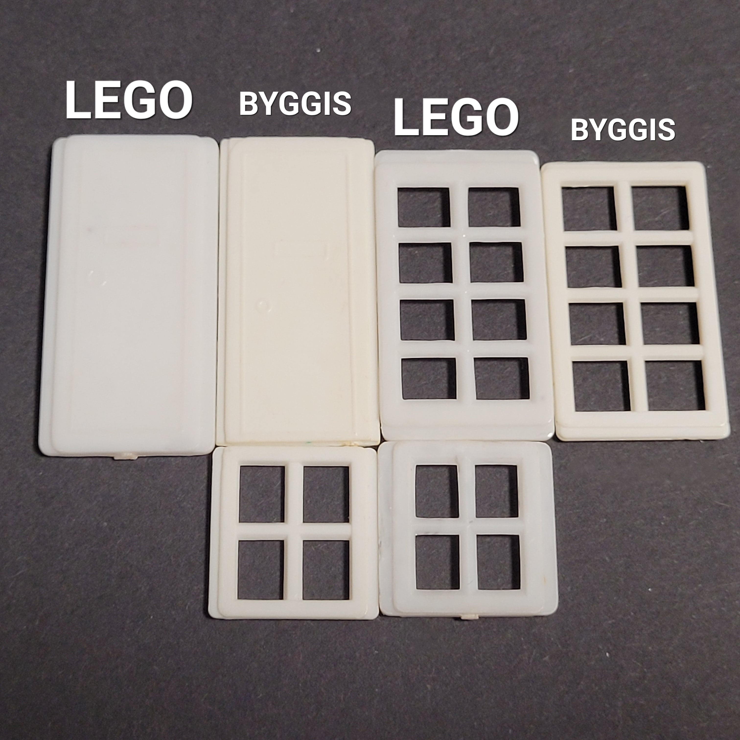 BYGGIS white flat windows compared with LEGO